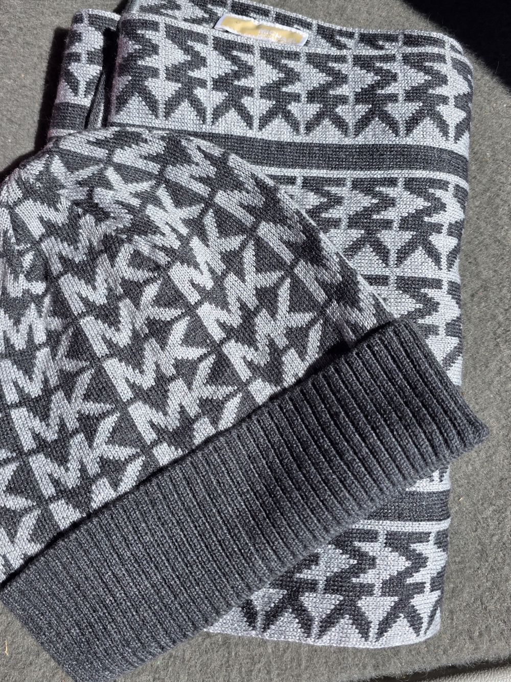 Michael Kors Gray & White Logo Knit Scarf and HAT Set